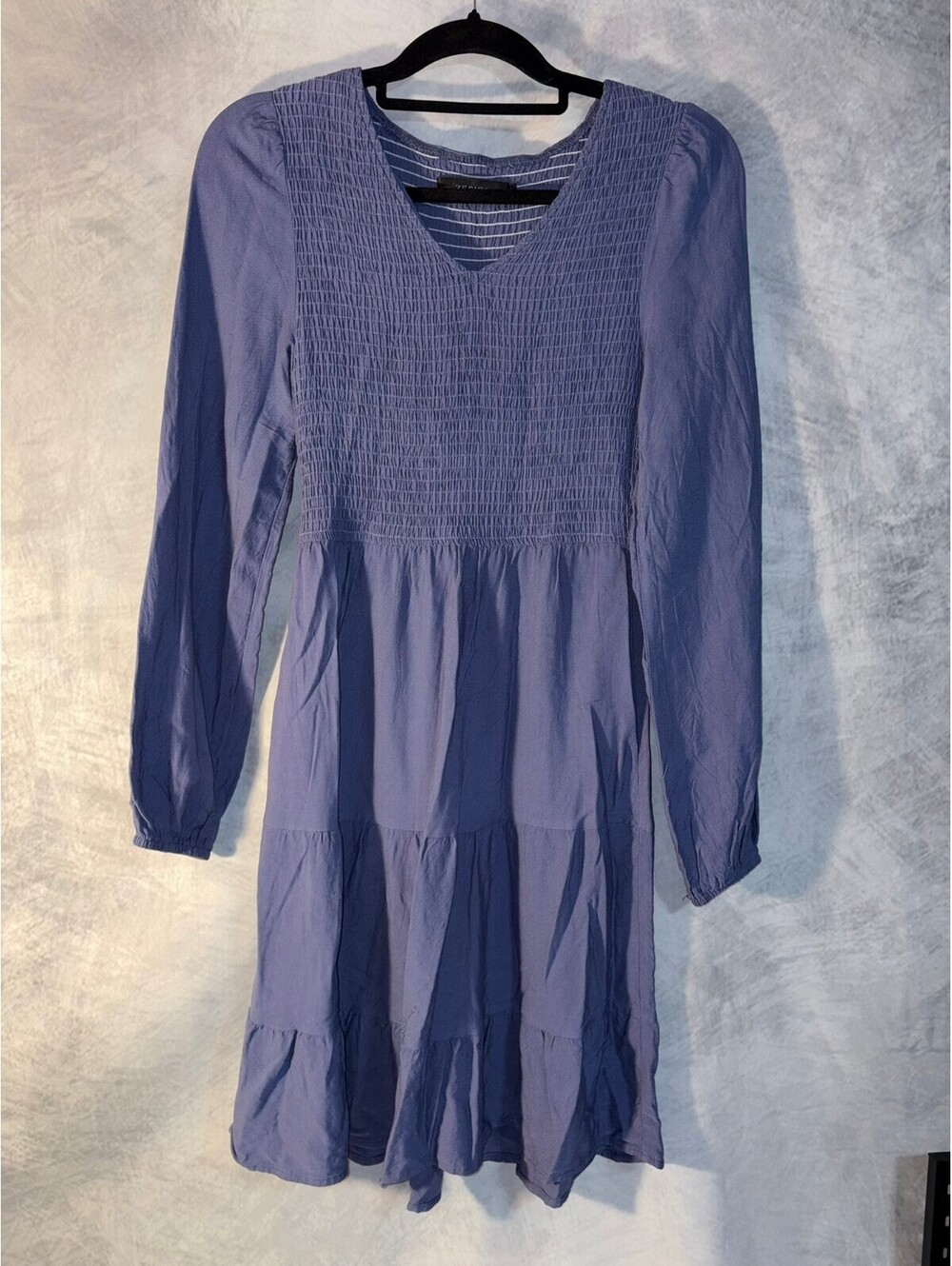 ZESICA Women's Small Blue Smocked Tiered Mini Dress Long Sleeve